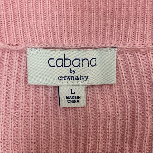 Cabana by Crown & Ivy Pink Coral Argyle Cardigan Sweater Size Large - Picture 3 of 5